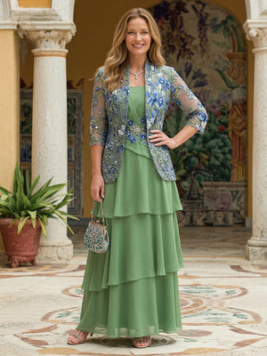 Chiffon A Line Square Neck Tea Length Mother of the Bride Dresses