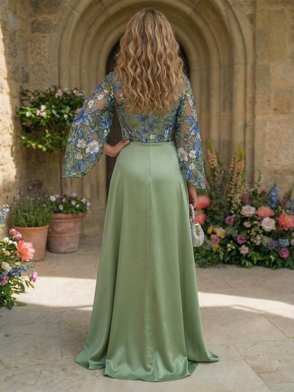 Satin A Line Round Neck Floor Length Mother of the Bride Dresses