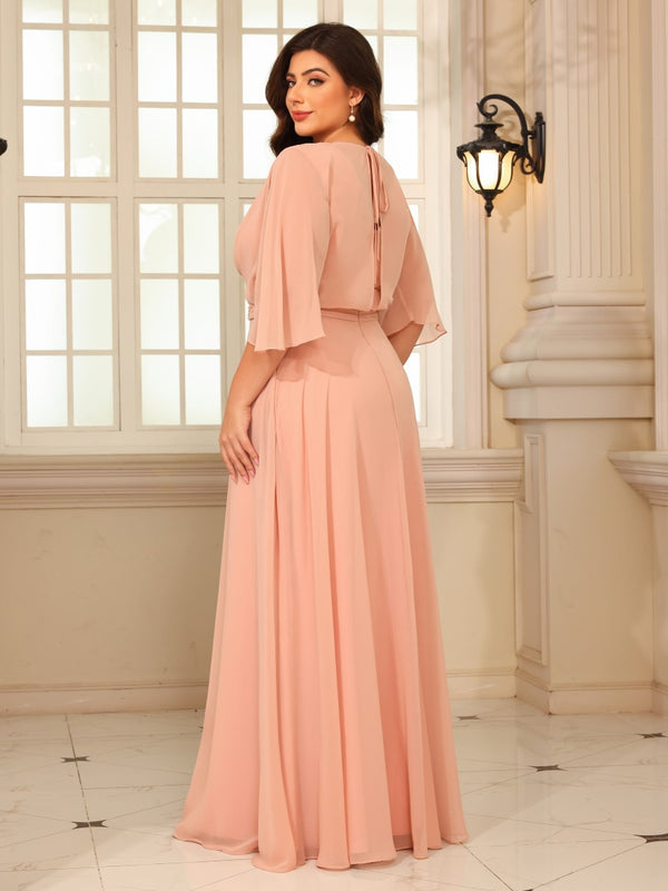 A Line V Neck Chiffon Pleated Mother of the Bride Dresses