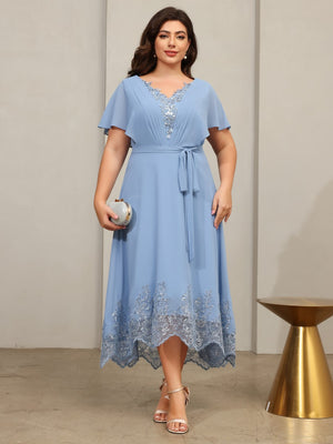 A Line V Neck Sequin Embroidery Chiffon Mother of the Bride Dresses