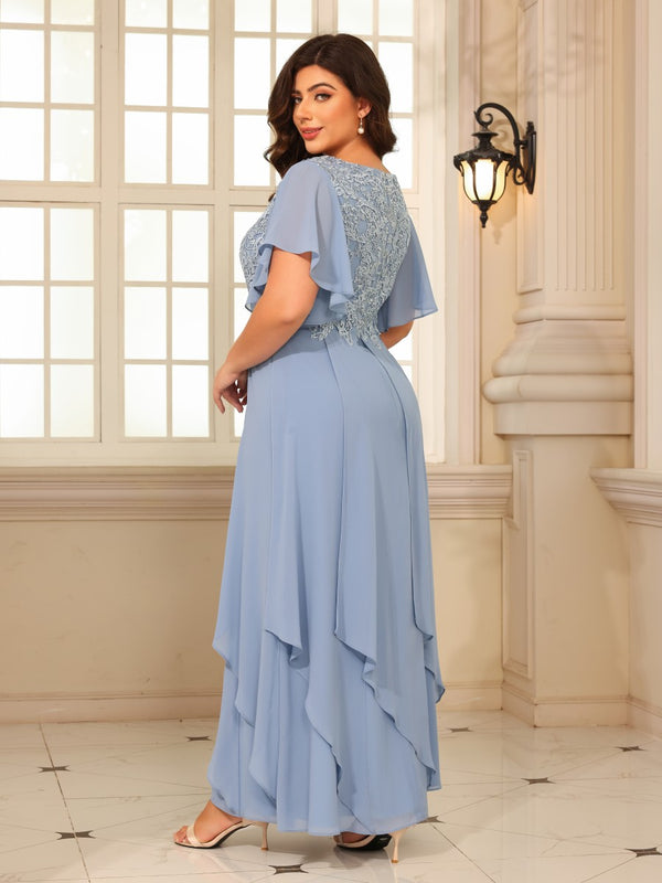 Chiffon A Line V Neck Floor Length Mother of the Bride Dresses