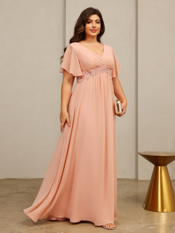 Chiffon V Neck A Line Mother of the Bride Dresses with Pleats