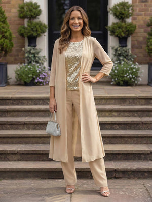 2 Pieces Sequin Chiffon Mother of the Bride & Groom Pantsuit