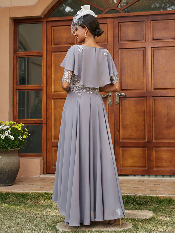 Chiffon Cape Sleeves Lace Appliques Mother of the Bride Dresses