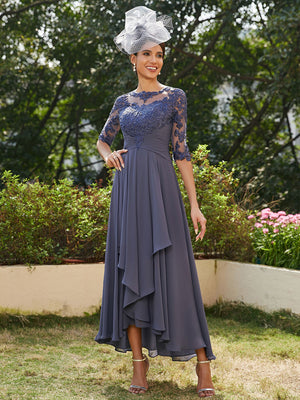 Chiffon 3/4 Sleeves Lace Appliques Mother of the Bride Dresses