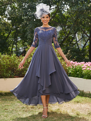 Chiffon 3/4 Sleeves Lace Appliques Mother of the Bride Dresses