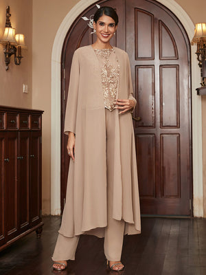 2 Pieces Lace Appliques Chiffon Mother of the Bride & Groom Pantsuit