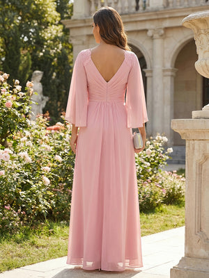 Chiffon A Line V Neck Pleated Mother of the Bride Dresses