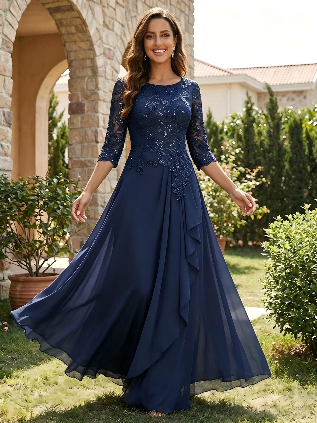 Sequin Appliques Chiffon A Line Mother of the Bride Dresses