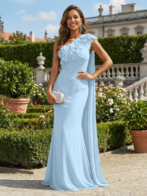 Chiffon Mermaid One Shoulder Formal Dresses with Scarf