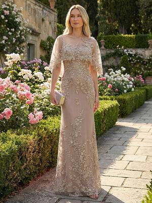 Lace Appliques Mermaid Scoop Neck Floor Length Mother of the Bride Dresses