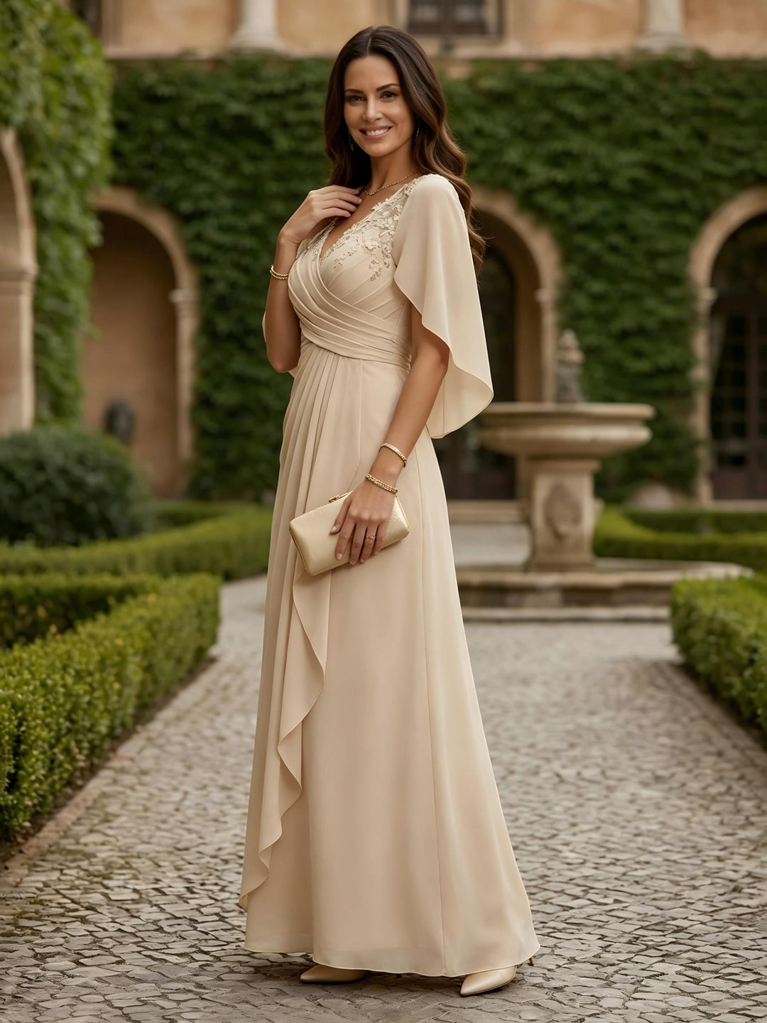 Chiffon A Line V Neck Tea Length Mother of the Bride Dresses