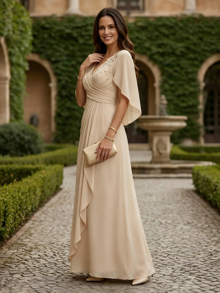 Chiffon A Line V Neck Tea Length Mother of the Bride Dresses