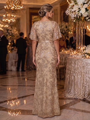 Sequin Floral Mermaid V Neck Glitter Ruched Mother of the Bride Dresses