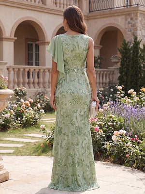 Sequin Floral Mermaid Scoop Neck Ruched Layered Mother of the Bride Dresses