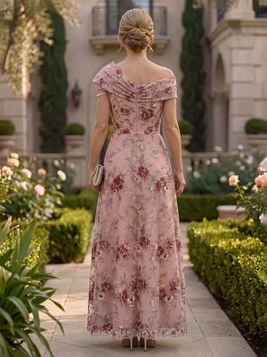 Sequin Floral A Line Off the Shoulder Bow Ruched Mother of the Bride Dresses