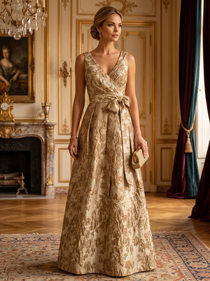 Jacquard A Line V Neck Bow Ruched Mother of the Bride Dresses