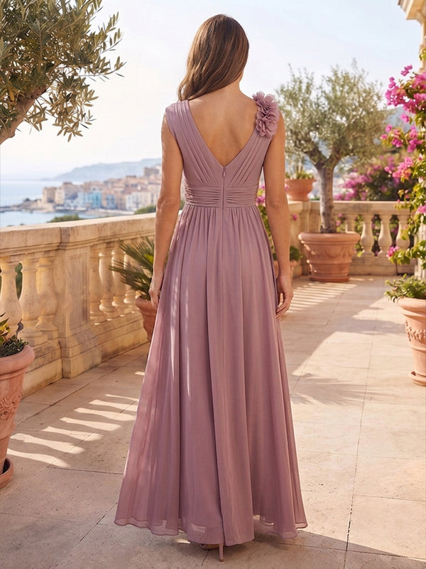 Chiffon A Line Scoop Neck 3D Flowers Ruched Mother of the Bride Dresses