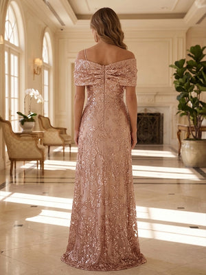 Sequin Floral Mermaid Off the Shoulder Lace Appliques Glitter Mother of the Bride Dresses for Women