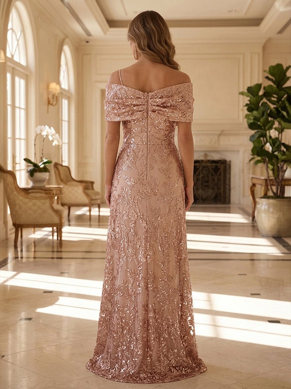 Sequin Floral Mermaid Off the Shoulder Lace Appliques Glitter Mother of the Bride Dresses for Women