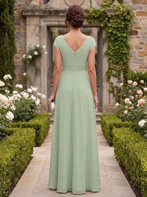 Chiffon A Line V Neck Lace Appliques Ruched Simple Mother of the Bride Dresses for Women