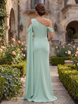 Satin Mermaid One Shoulder Lace Appliques Ruched Sash Mother of the Bride Dresses