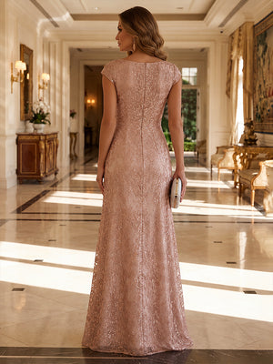 Sequin Floral Mermaid Scoop Neck Lace Appliques Ruched Ruffles Mother of the Bride Dresses