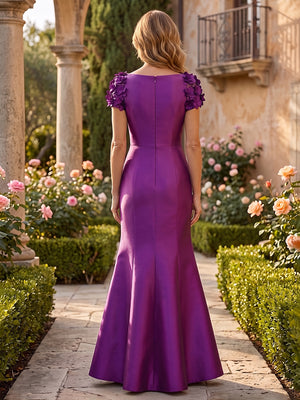 Satin Mermaid Square Neck 3D Flowers Ruched Mother of the Bride Dresses