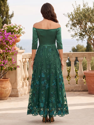 Lace Appliques A Line Off the Shoulder Sequin Ruched Satin Mother of the Bride Dresses
