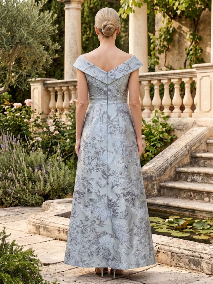 Jacquard A Line Off the Shoulder Cross Ruched Bodice High Waist Mother of the Bride Dresses