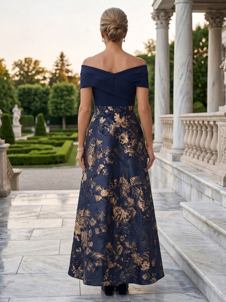 Satin Jacquard A Line Off the Shoulder Ruched Bodice  Mother of the Bride Dresses