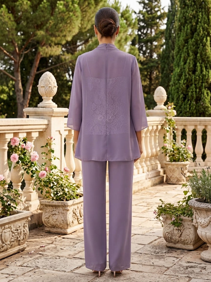 Chiffon A Line Square Neck Formal Pant Suit Lace Camisole Mother of the Bride Dresses