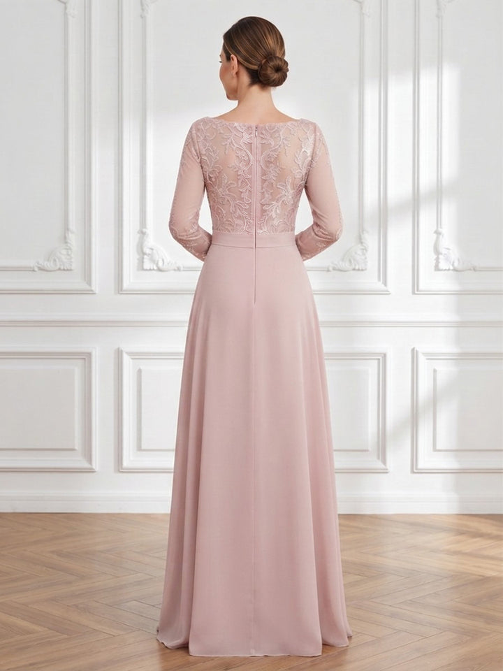 Chiffon A Line Jewel Neck Floral Embroidery  Mother of the Bride Dresses