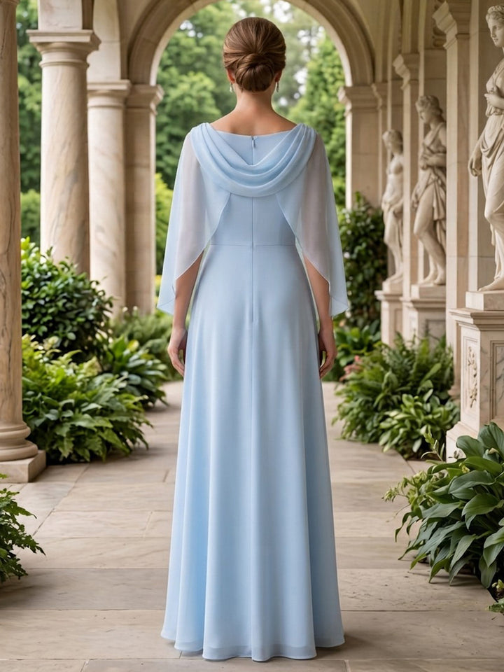 Chiffon A Line Cowl Neck with Cape  Mother of the Bride Dresses