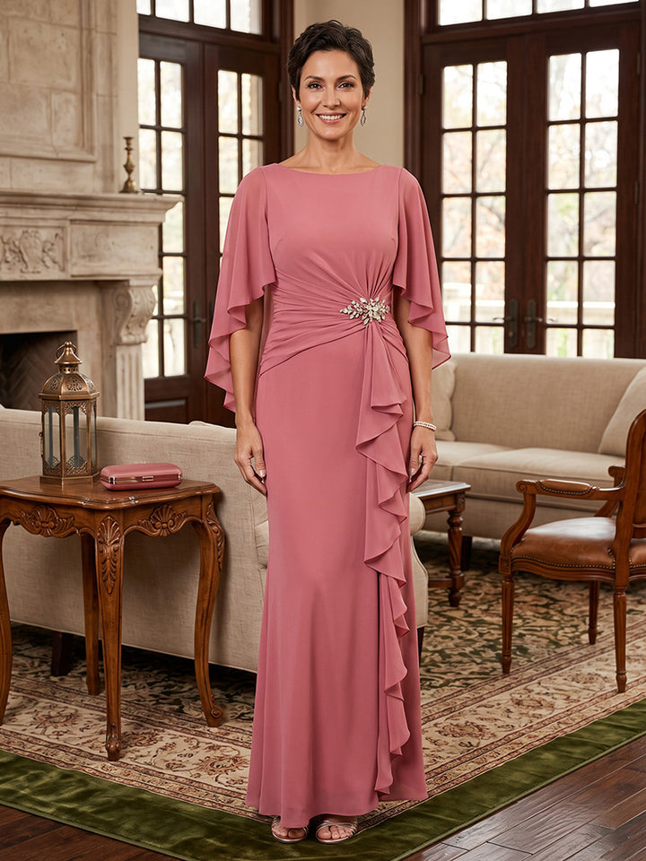 Chiffon A Line Jewel Neck Ruffles Sleeves  Mother of the Bride Dresses