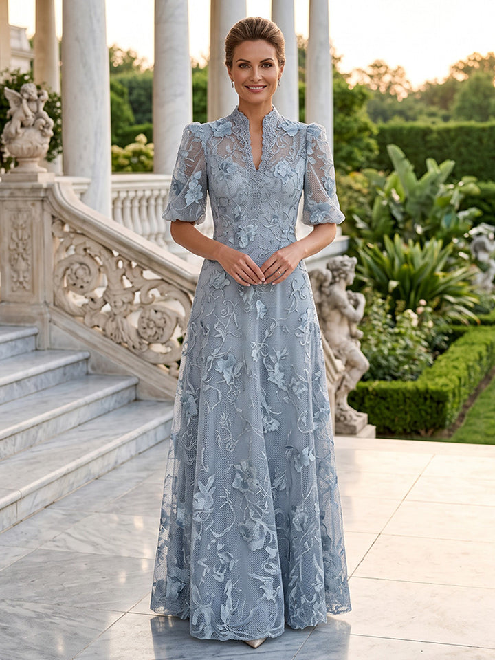 Tulle A Line Stand Collar Lace  Mother of the Bride Dresses