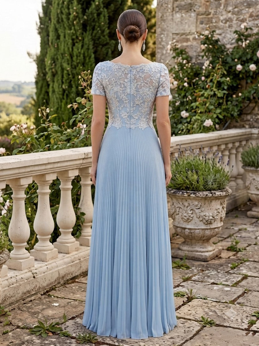 Chiffon A Line Square Neck Lace Appliques  Mother of the Bride Dresses