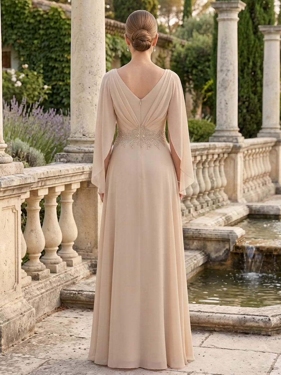 Chiffon A Line Cowl Neck Cape Sleeve  Mother of the Bride Dresses