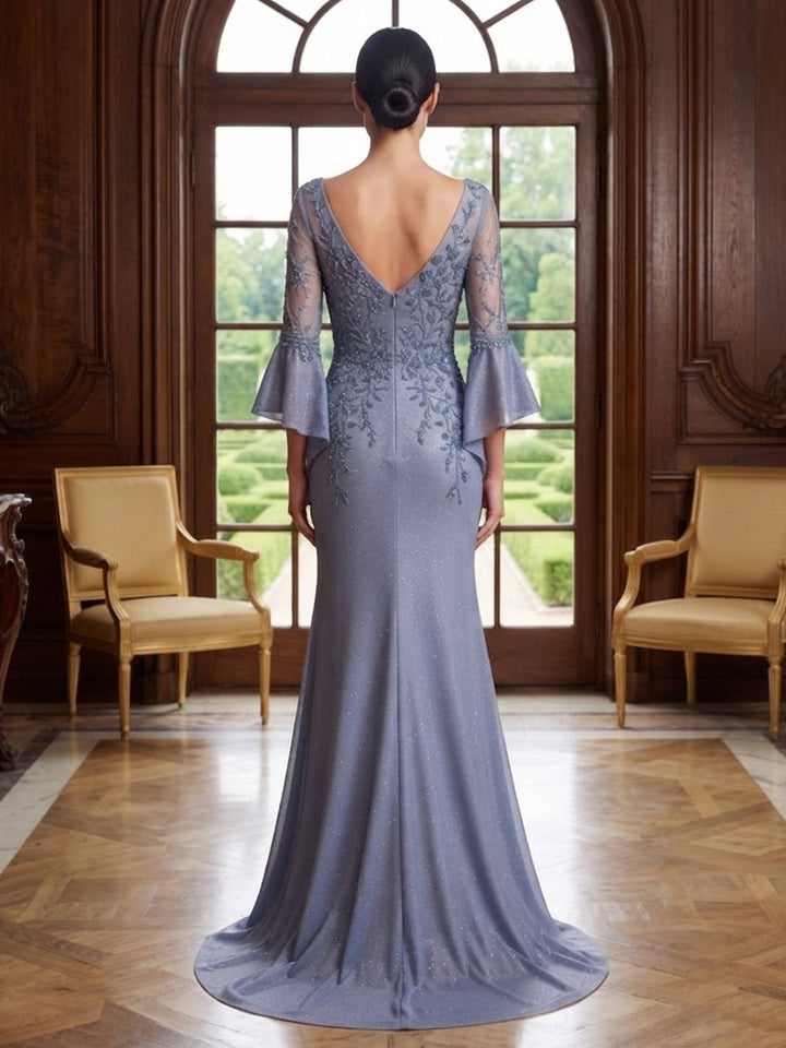 Satin Mermaid V Neck Ruffles Sleeves  Mother of the Bride Dresses