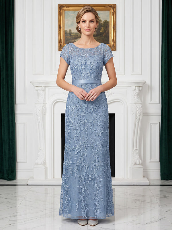 Tulle A Line Jewel Neck Lace Appliques High Waist Mother of the Bride Dresses