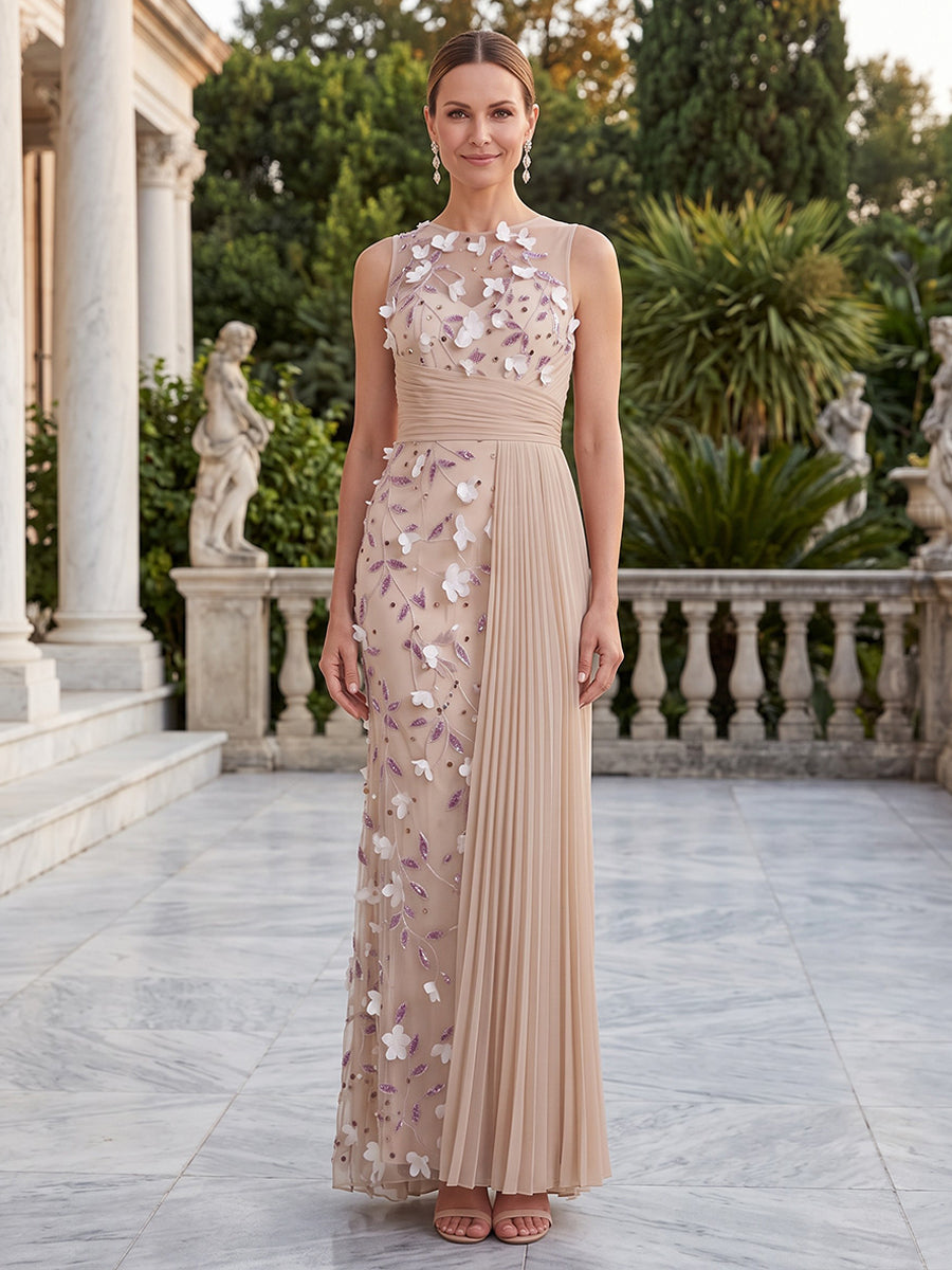 Tulle A Line Jewel Neck Lace Appliques Sash Mother of the Bride Dresses