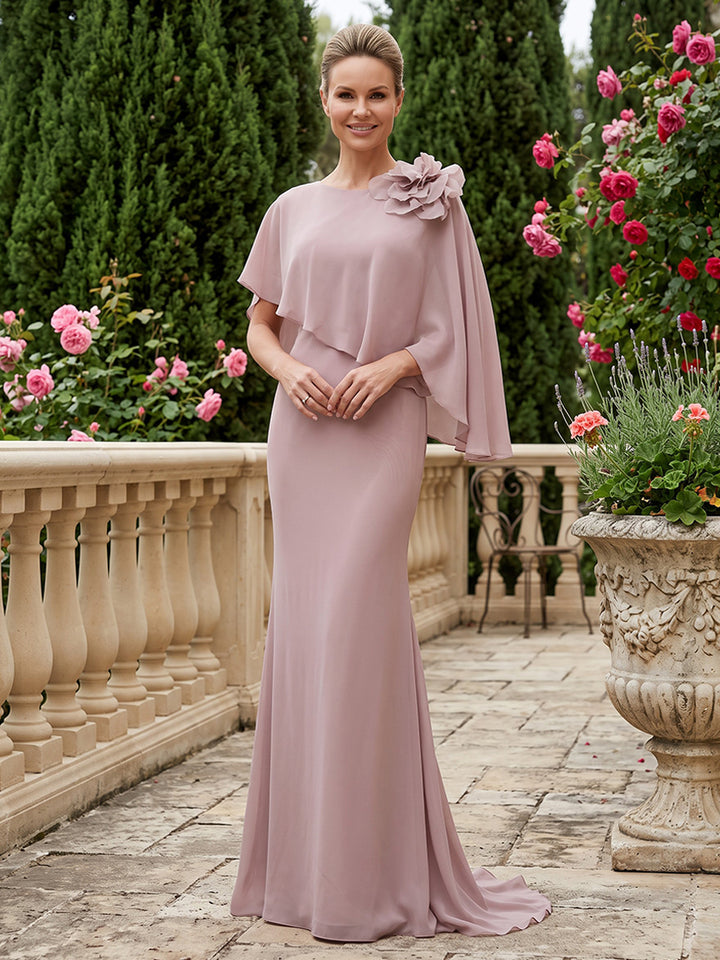 Chiffon Mermaid Jewel Neck with Cape  Mother of the Bride Dresses