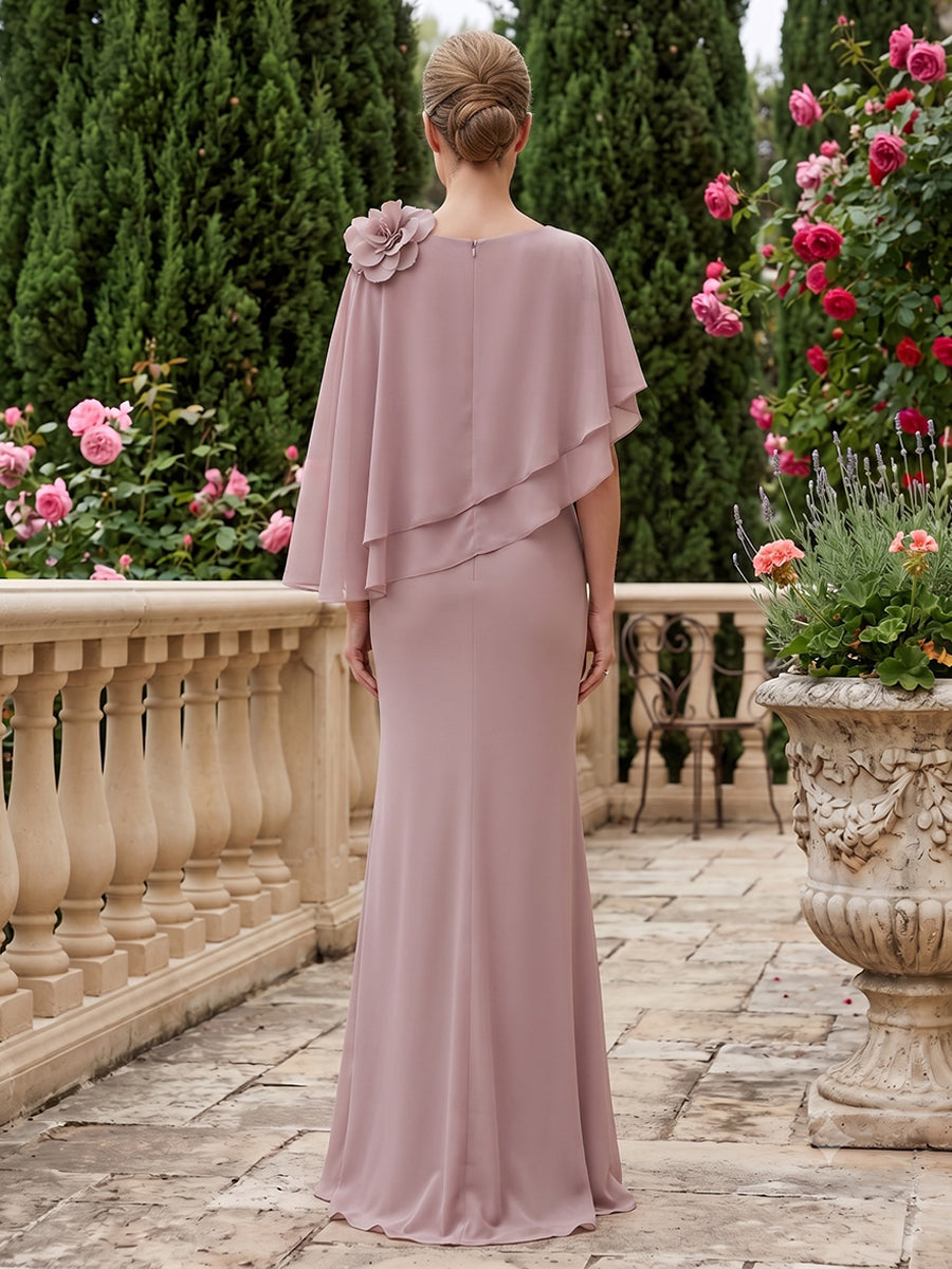 Chiffon Mermaid Jewel Neck with Cape  Mother of the Bride Dresses