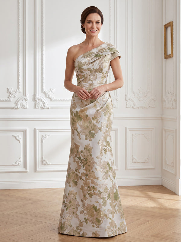 Satin Jacquard Mermaid One Shoulder Ruched Waist  Mother of the Bride Dresses