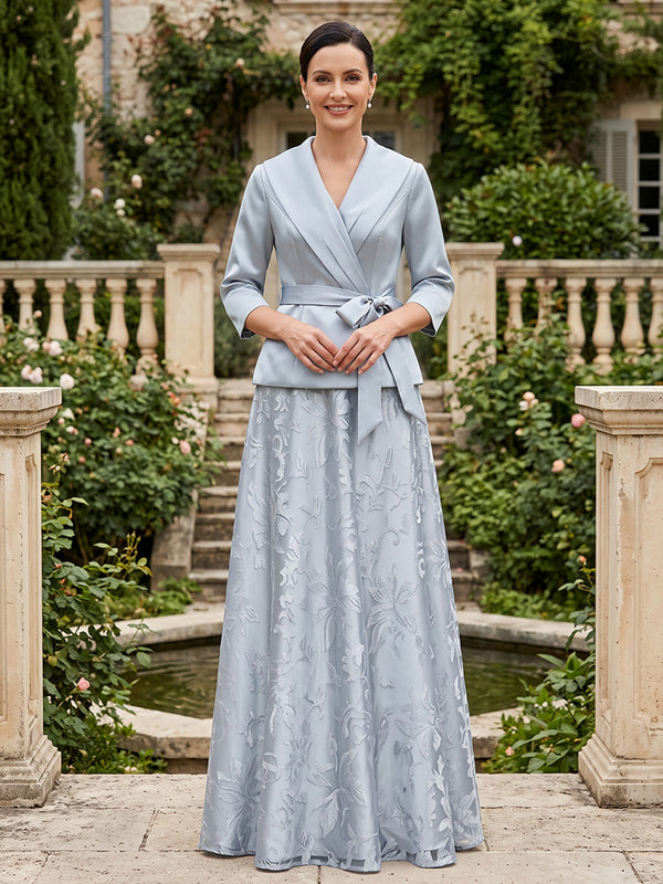 Satin A Line V Neck Belted Wais  Mother of the Bride Dresses