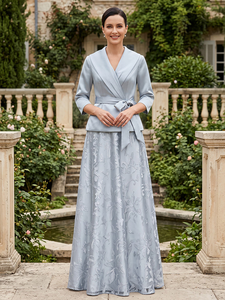 Satin A Line V Neck Belted Wais  Mother of the Bride Dresses