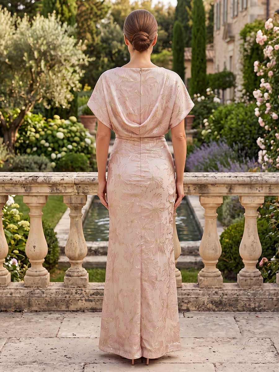 Satin Jacquard Mermaid Jewel Neck Side Slit Satin Jacquard Mother of the Bride Dresses