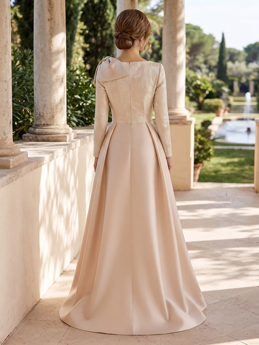 Jacquard A Line Asymmetric Neck Ruched Bodice Front Slit Mother of the Bride Dresses
