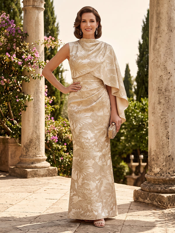 Jacquard Mermaid Cowl Neck Ruched Waist High Waist Mother of the Bride Dresses