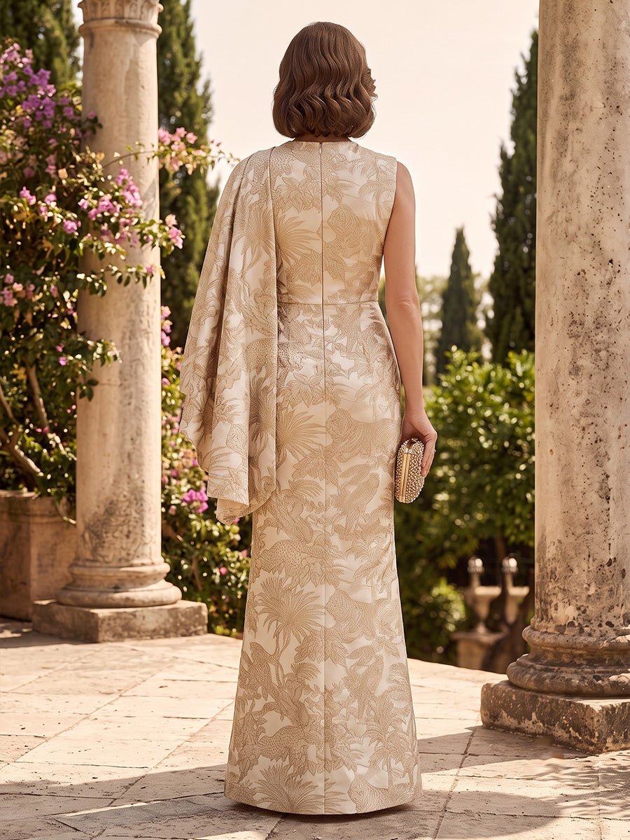 Jacquard Mermaid Cowl Neck Ruched Waist High Waist Mother of the Bride Dresses